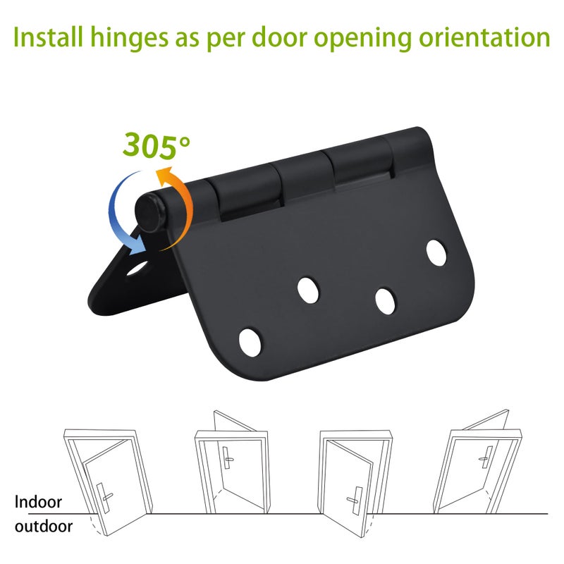 SORGMACH Door Hinge 4 Inch Interior Door Hinges Matte Black 4 Inch Interior Hinges Flat Iron Hinge 4""x 4"" Door Hardware 5/8"" Radius - 12 Pieces - Image 4